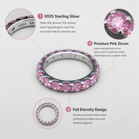 Bague de fiançailles et d'anniversaire pour femme en argent 925 avec zircon cubique rose, design cercle complet, bijoux personnalisés tendance