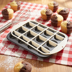 Moule à muffins 12 cavités avec séparateur amovible, en acier au carbone antiadhésif, pour demi-muffins, certifié LFGB - Product Image 1