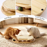 Mainan Penggaruk Kucing Kayu, Alas Penggaruk Kucing Sisal, Mainan Roller Interaktif dengan Bola, Tahan Lama, untuk Mengasah Gigi dan Cakar Anak Kucing