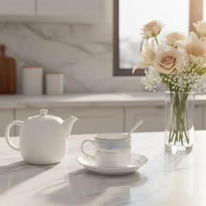 Juego de Taza y Platillo de Porcelana Fina con Borde Dorado Estilo Oxford, con Cuchara, Ecológico, Clásico Europeo, para Uso en Hoteles - Product Image 5