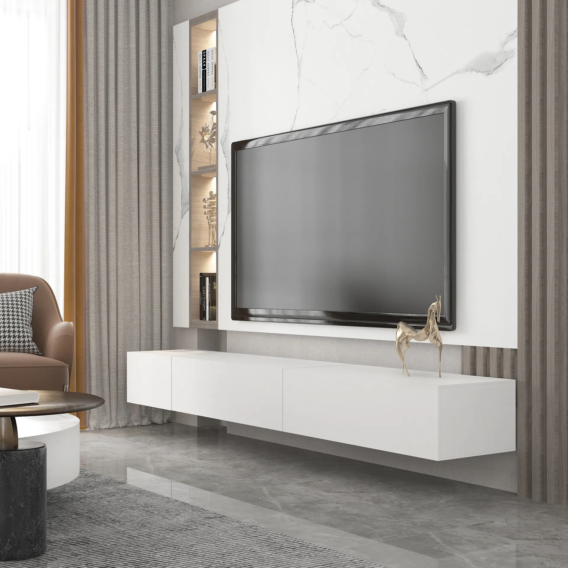 Moderne individuelle anpassbare LED-Schrank-Design für Fabrik schwimmender Holzwandschrank für das Wohnzimmer TV-Stehschrank