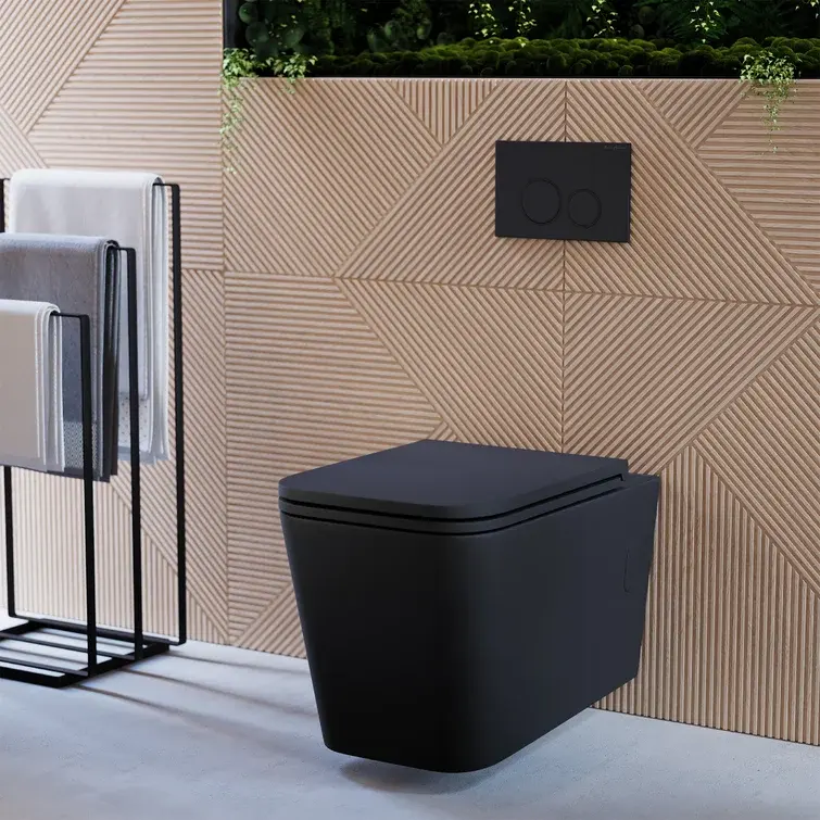 GODI Salle de bain luxe moderne sanitaire carré water closet céramique commode cuvette wc couleur noire toilette une pièce