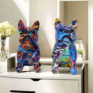 Figura Decorativa de Bulldog Colorido en Resina Epoxi, Escultura Artística para Decoración del Hogar, Sala de Estar, Porche, Vinoteca - Product Image 2
