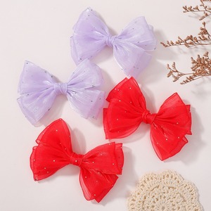 Pinzas para el cabello con lazo de gasa de Color sólido dulce coreano, horquillas para el cabello con cuentas de moda para niñas y niños, accesorios bonitos para el cabello, regalo - Product Image 3