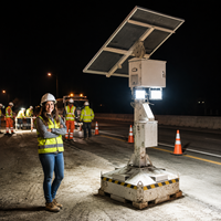 Tragbarer Solarbetriebener Lichtturm mit LiFePO4-Akku und 490W-Solarmodul für Baustellenbeleuchtung
