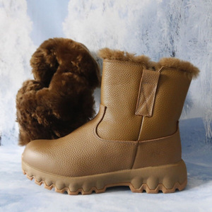 Bottes de neige d'hiver en peau de mouton pour femme, en cuir, patchwork, doublure en laine, antidérapantes, talon bas, taille 40 - Product Image 1