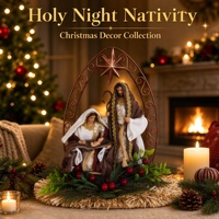 Crèche en résine artisanale, figurines de Noël décoratives et de collection, ensemble de 3 pièces Marron et Or, Sainte Famille avec bergerie