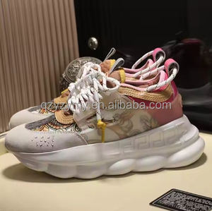 Baskets Basse de Luxe Designer 2 Chaînes Respirantes à Lacets pour Hommes et Femmes, Modèle Versache Chain Reaction Toute Saison Noires - Product Image 3