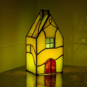 Portavelas LED Cuadrado Miniatura <span class=keywords><strong>de</strong></span> Vitral, Hecho a Mano, Ecológico, Resistente al Calor, Impresión Offset, Tonos <span class=keywords><strong>Tierra</strong></span>, para el Hogar - Product Image 3