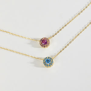 FUAMAY 8MM 925 Sterling Silver Coin Pendentif Collier À La Mode Bleu Saphir Rubis Halo Diamant Style Principal Pierre Zircon pour Les Mariages - Product Image 3