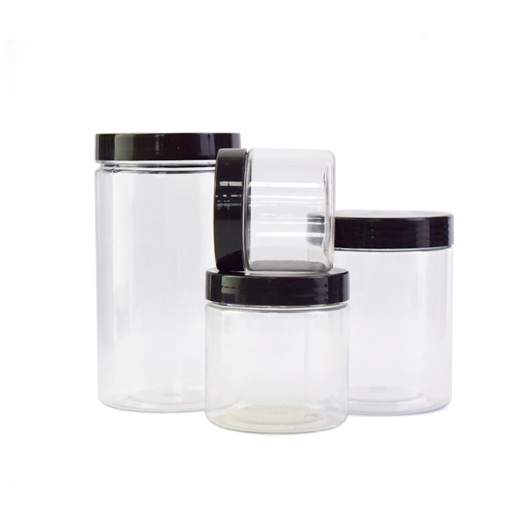 Low Moq 1000ml 500ml 300ml Stock PET Clear Plastic Flower Concentrate Jar Fresh Cream Plastic Jar With Lids