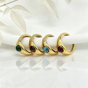 yunnique Fashion <b>Rings</b> Gold Plated <b>Open</b> Teardrop Inlaid Stone Unisex Jewelry Gift - Product Image 4