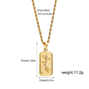 Collana Valiana in Acciaio Inossidabile con Stella di Venere e Luna Retrò, Catena in Bambù, Gioiello con Rilievo Artistico e Diamante - Regalo - Product Image 6