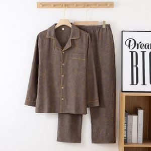 Pur coton teint en fil <span class=keywords><strong>double</strong></span> couche <span class=keywords><strong>gaze</strong></span> décontracté hommes pyjamas minces à manches longues lâche maison vêtements ensembles - Product Image 1