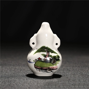 Ocarina en céramique de style chinois en forme de gourde, instrument à vent à 6 trous, mini ocarina peinte à la main avec paysage floral, cadeau musical éducatif - Product Image 4