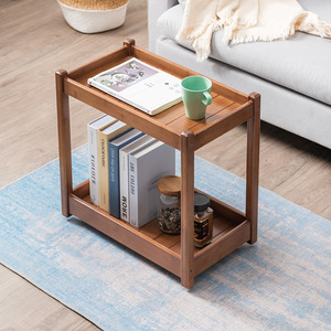 Table d'appoint en bois avec étagère de rangement pour salon, utilisation en coin de canapé, petite table basse mobile marron - Product Image 2