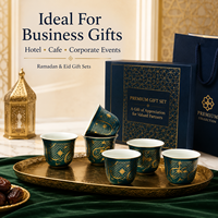 Königliche Arabische Henkelfreie Keramik-Teetasse Katar Vintage Bedruckt OEM ODM Vertriebshändler Werbeartikel Büro Restaurant Langlebig