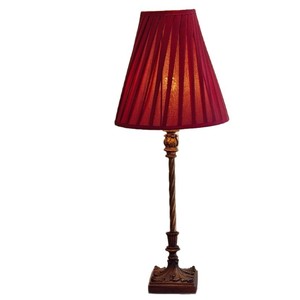 Vintage Style <b>Red</b> Pleated Fabric Table Lamp E26 Base 220V Incandescent <b>Bulb</b> European Carved Base Bedroom Study Ambient Lighting - Product Image 5