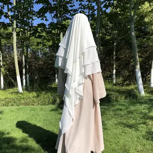 Jilbab instan Islam Khimar panjang, syal Overhead senar Niqab dasi belakang, depan ganda, tiga lapis sifon Khimar