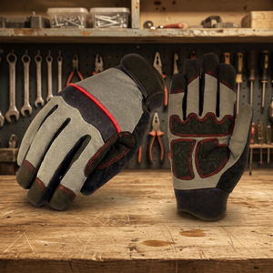 Gants de travail antidérapants en PU JNA GROUP avec poignet élastique, 4 mil, 10 pouces, gris et noir, bouts des doigts texturés, gants de sécurité polyvalents - Product Image 2