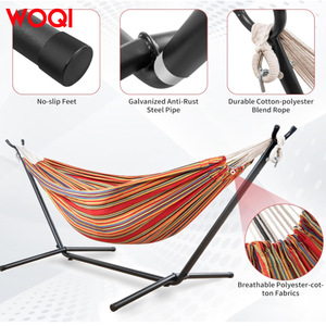 Hamac double en coton Woqi, capacité 250 lb, structure en acier portable, design rayé tropical, avec sac de transport - Product Image 5