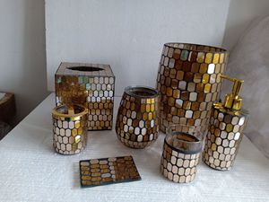 Yixin mosaico di vetro moderno bagno Set di lusso lozione per la casa Dispenser sapone piatto spazzolino per lo spazzolino per alberghi all'ingrosso - Product Image 5