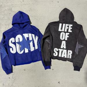 Custom Logo Streetwear <b>Embroidery</b> Acid Wash Hoodies Unisex Stacked Flared Sweat Pants Track Suits 3D Patch Hoodie and Jogger <b>Set</b> - Product Image 2