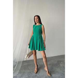 Vestido Mini de Lino al por Mayor en Verde con Diseño Fruncido para Usar en Clubes - Product Image 4
