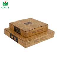 Boîte à pizza portable en kraft écologique et robuste avec impression personnalisée noire quadricolore, boîte à emporter jetable