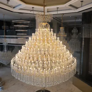 Maria Theresa Gold K9 Crystal 4m Personalizable Gran Hotel Villa Candelabro Iluminación Candelabro de cristal de lujo