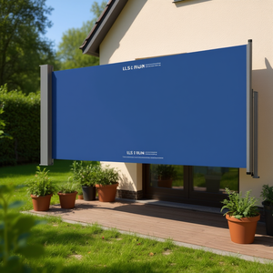 Auvent latéral bleu en tissu polyester, structure en acier, rétractable, manuel, fixation murale, style moderne - Product Image 2