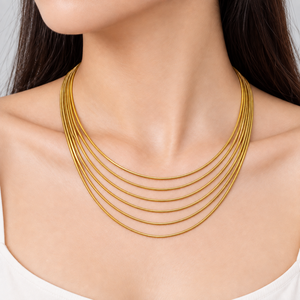 Collar de cadena de serpiente de cinco hilos para mujer, tono oro y plata, moderno, con capas, tipo gargantilla - Product Image 5