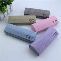 Boîte à lunettes portable en lin avec logo personnalisé, étui rigide rectangulaire pour lunettes optiques, emballage écologique pour lunettes, vente en gros