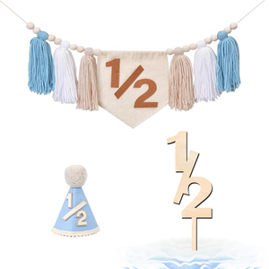 Décorations de fête d'anniversaire <span class=keywords><strong>1er</strong></span> 1/2 pour bébé <span class=keywords><strong>chaise</strong></span> de salle à manger avec pompon en fil drapeau gâteau Topper couronne chapeau autres fournitures - Product Image 5