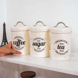 מיכל מתכת מטבח תה קפה סוכר מיכל מיכל קפה סט עם מכסה אחסון ביתי - Product Image 6