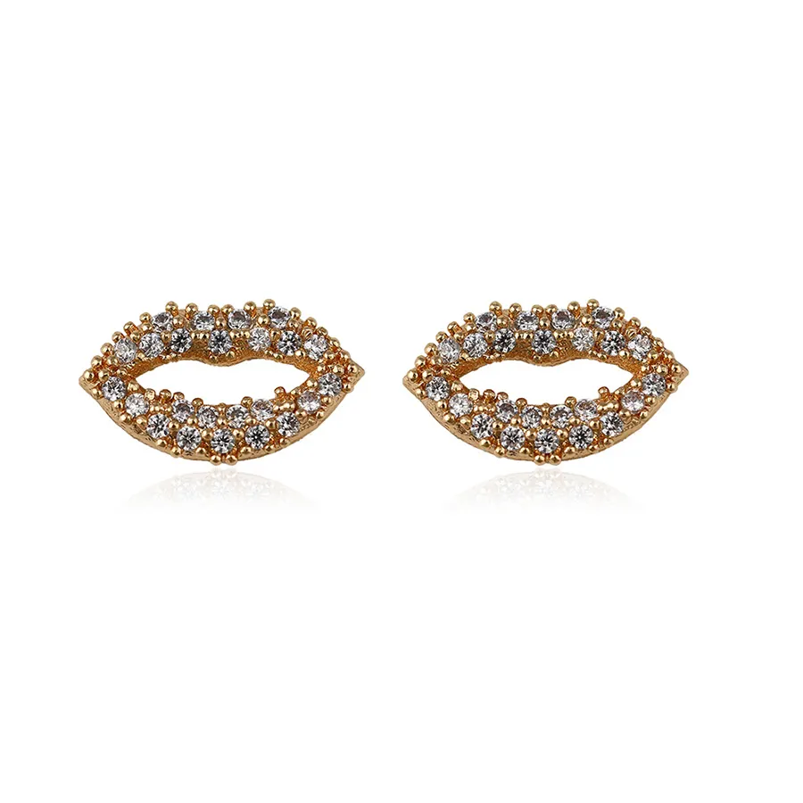 93180 Latest ladies fancy earrings lip shaped gemstone paved charm stud earrings for sale