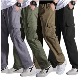 Pantalones cargo para hombre, pantalón de chándal recto personalizado con múltiples bolsillos, color caqui