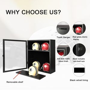 Vitrina Negra para 6 Mini Cascos de Fútbol Americano, Gabinete de Pared con Puerta de Vidrio con Cerradura - Product Image 3