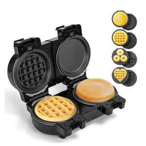 Mini <span class=keywords><strong>gaufrier</strong></span> double 4 en 1 avec 8 assiettes <span class=keywords><strong>amovibles</strong></span>, gaufre en forme de cœur, crêpe, beignet, <span class=keywords><strong>gaufrier</strong></span> de 5 pouces pour enfants, familles - Product Image 1
