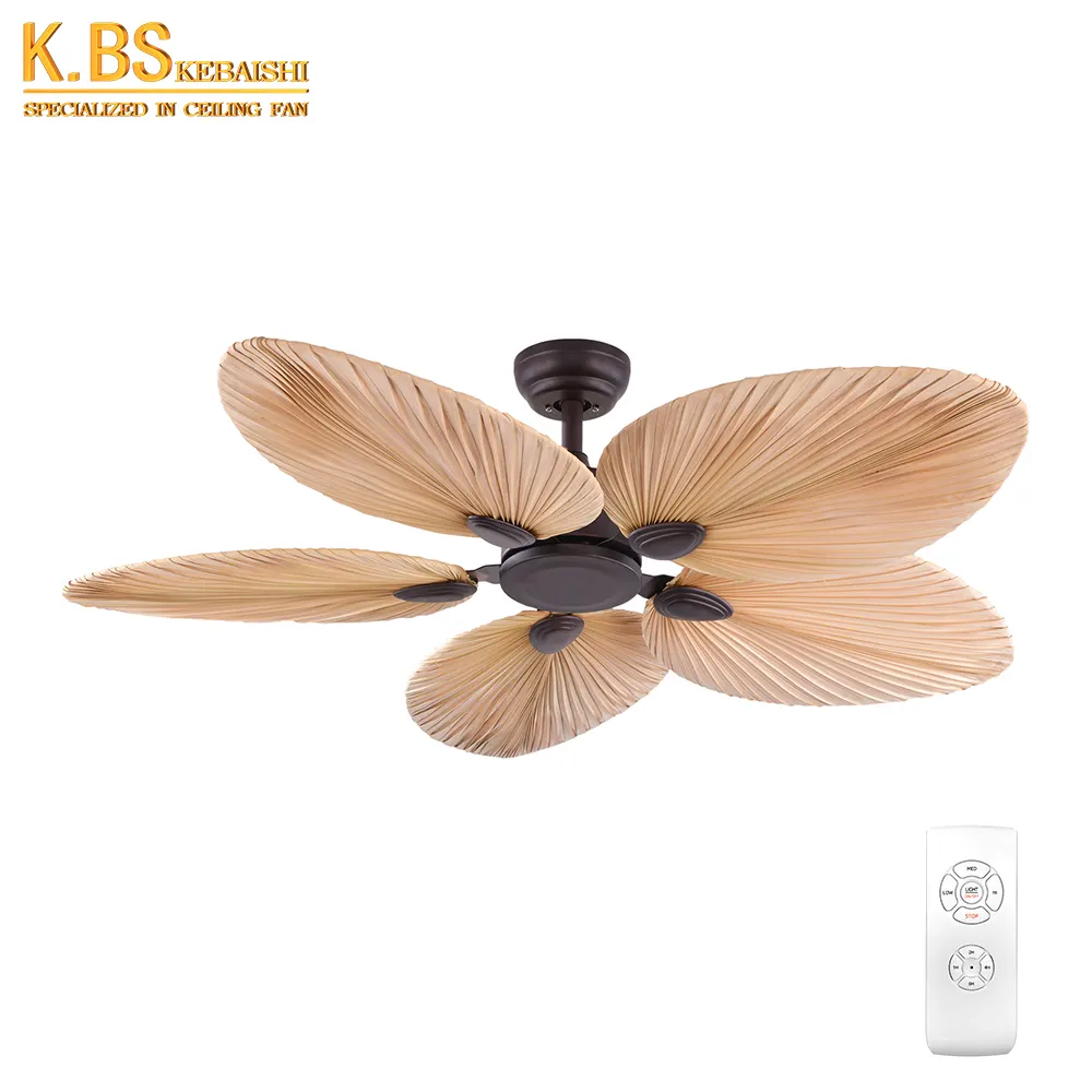 KBS Lüfter lampe China Herstellung Rattan Decken ventilator 52 Zoll Natural Breeze Palm Leaf Blades Decken ventilatoren Teile