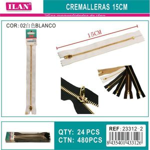 Cerniera Ilan bianca 15 cm con denti in metallo per abbigliamento e borse - Product Image 3