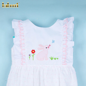 Pelele de Verano para Bebé Niño con Apliques de Conejito Rosa y Flores, 100% Algodón, Cierre de Botones a Presión, Certificado OEKO-TEX, Corto - Product Image 1