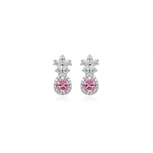 E1374 Orecchini con diamanti rosa a forma di pera, diamanti naturali fantasia, gioielli di lusso da donna - Product Image 1