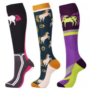 Chaussettes d'équitation en éponge personnalisées pour femmes Chaussettes équestres en coton à haute compression au genou