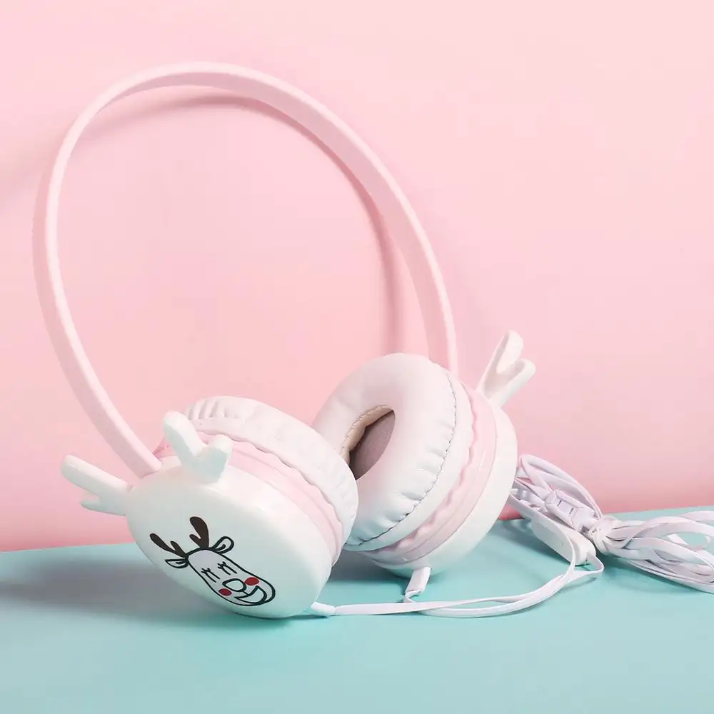 Auriculares estéreo con cable de dibujos animados para niños, bonitos auriculares para niñas, color rosa