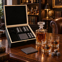 Ensemble de carafe à whisky haut de gamme avec 2 verres, 6 pierres à whisky, sous-verre en ardoise et coffret cadeau en bois, logo personnalisé, cadeaux de barware pour hommes