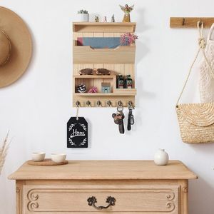 <b>Wall</b> <b>Mounted</b> Wooden Key <b>Shelf</b> With Mail Organizer Entryway Storage Rack Country Style Rectangle Multi Layer - Product Image 1
