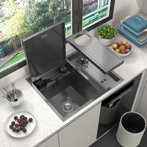 Handmade Modern Single Bowl <strong>Kitchen</strong> <strong>Sink</strong> with Hidden Cover and Cup Washer for RV Use - Product Image 3