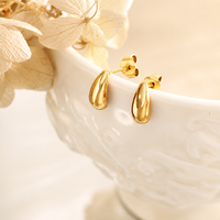 Boucles d'oreilles minimalistes en acier inoxydable 316, semi-creuses, géométriques, en forme de goutte d'eau, plaquées or 18 carats, bijoux Kaishee