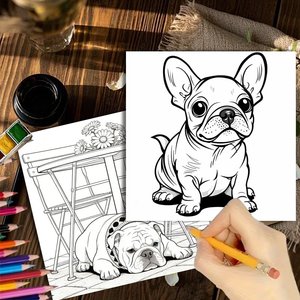 Carnet de coloriage personnalisé en gros, motif bouledogue <span class=keywords><strong>français</strong></span>, faible MOQ, design floral mandala, anti-stress pour adultes, cadeau pour les amoureux des animaux - Product Image 2